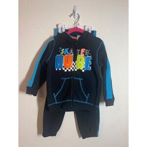 Pure One Skater Dude Hoodie Sweatpants Set Y2K Grunge Retro Mohawk Black Size 4T